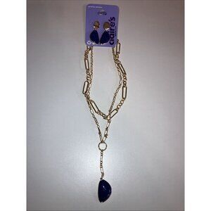Claire’s Gold Double Necklace Pendant & Earrings Set New